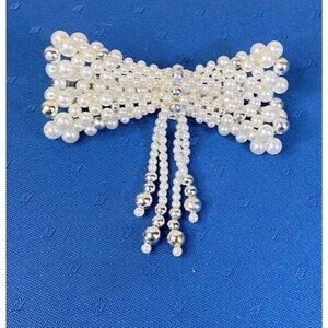 Vintage Faux Pearl Beaded Hair Barrette Fringe Drop Dangle Victorian Style